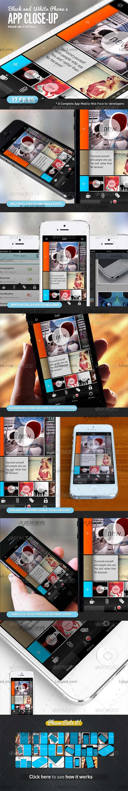 App UI Close-Up White Phone 5 Mock-Up,手机程序界面特写展示模型